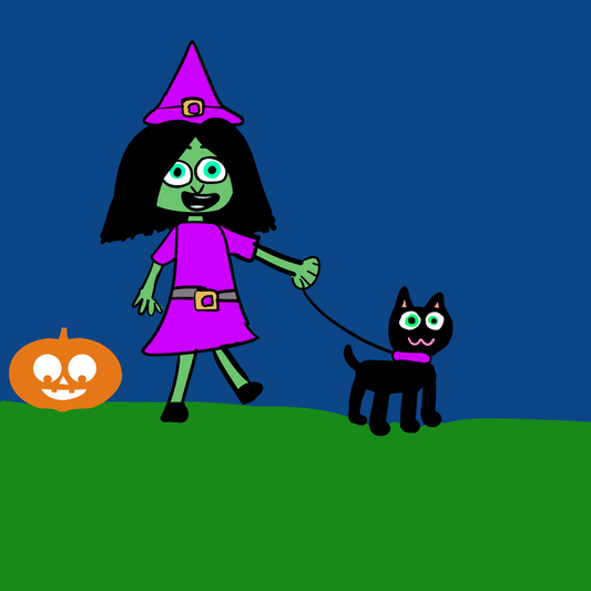Halloween Witch with Cat Vinyl Sticker