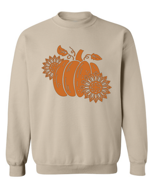Fall Pumpkin and Sunflowers Crewneck Sweatshirt - Adult Unisex