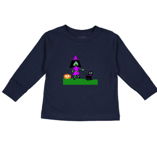 Halloween Witch with Cat Long Sleeve T-Shirt - Toddler