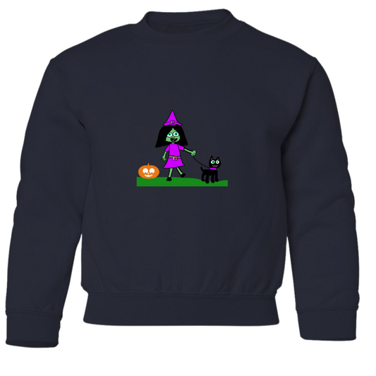 Halloween Witch with Cat Crewneck Sweatshirt - Youth